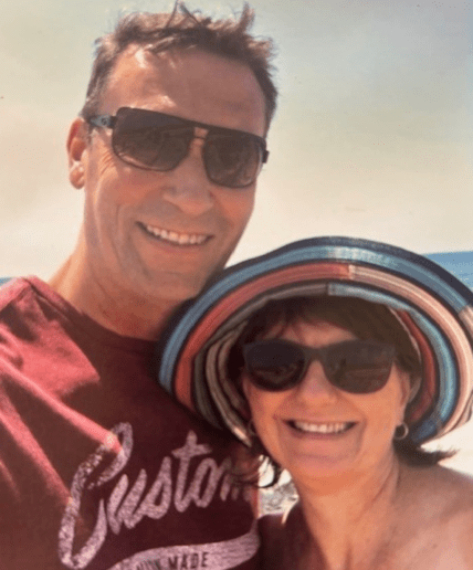 A couple taking a selfie.